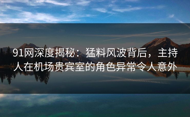 91网深度揭秘：猛料风波背后，主持人在机场贵宾室的角色异常令人意外