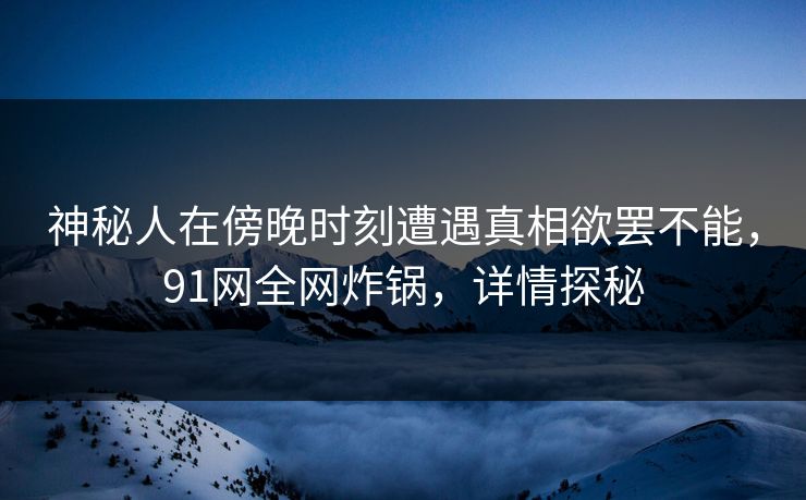 神秘人在傍晚时刻遭遇真相欲罢不能，91网全网炸锅，详情探秘  第1张