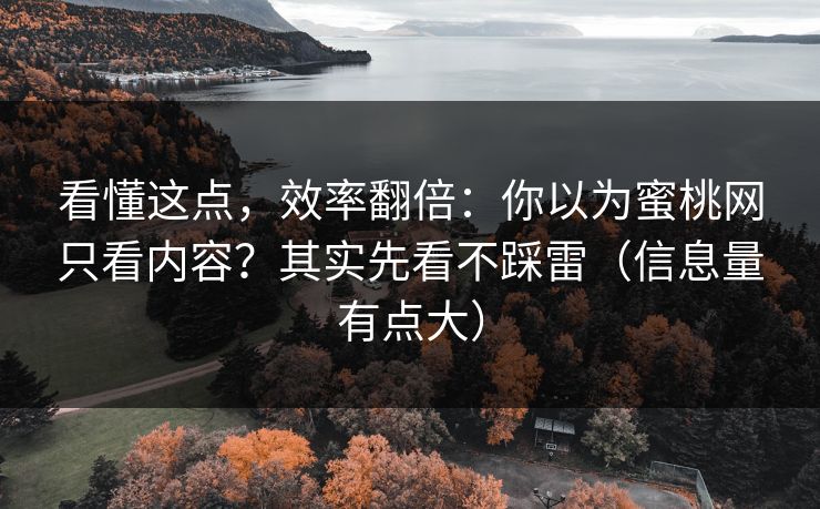 看懂这点，效率翻倍：你以为蜜桃网只看内容？其实先看不踩雷（信息量有点大）